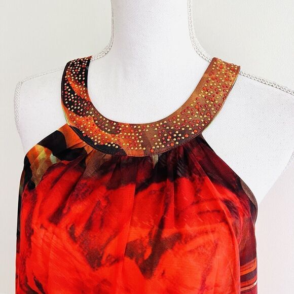 🎉Clearance🎉Cato Red Long Flowy Beaded Layered Chiffon Summer Dress Small - Picture 3 of 11
